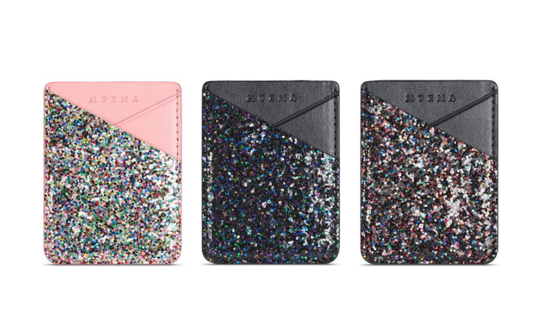 Sequins/Leather Adhesive Cell Phone Card Holder (Universal)