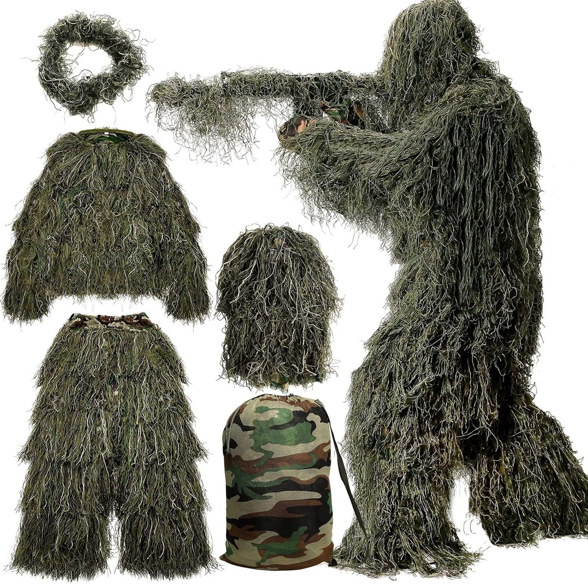 PGG ピージージ ツリー柄 ジャケット サイズ5 5PCS Camouflage Ghillie Woodland Ghillie Suit niper Cloth