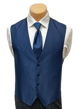 Men's Navy Blue Tuxedo Vest  Long Tie Wedding Formal Prom Groom Large L