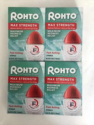 4xRohto Max Strength Eye Drops.redness Relief.fast Acting.0.4floz.Exp2026+