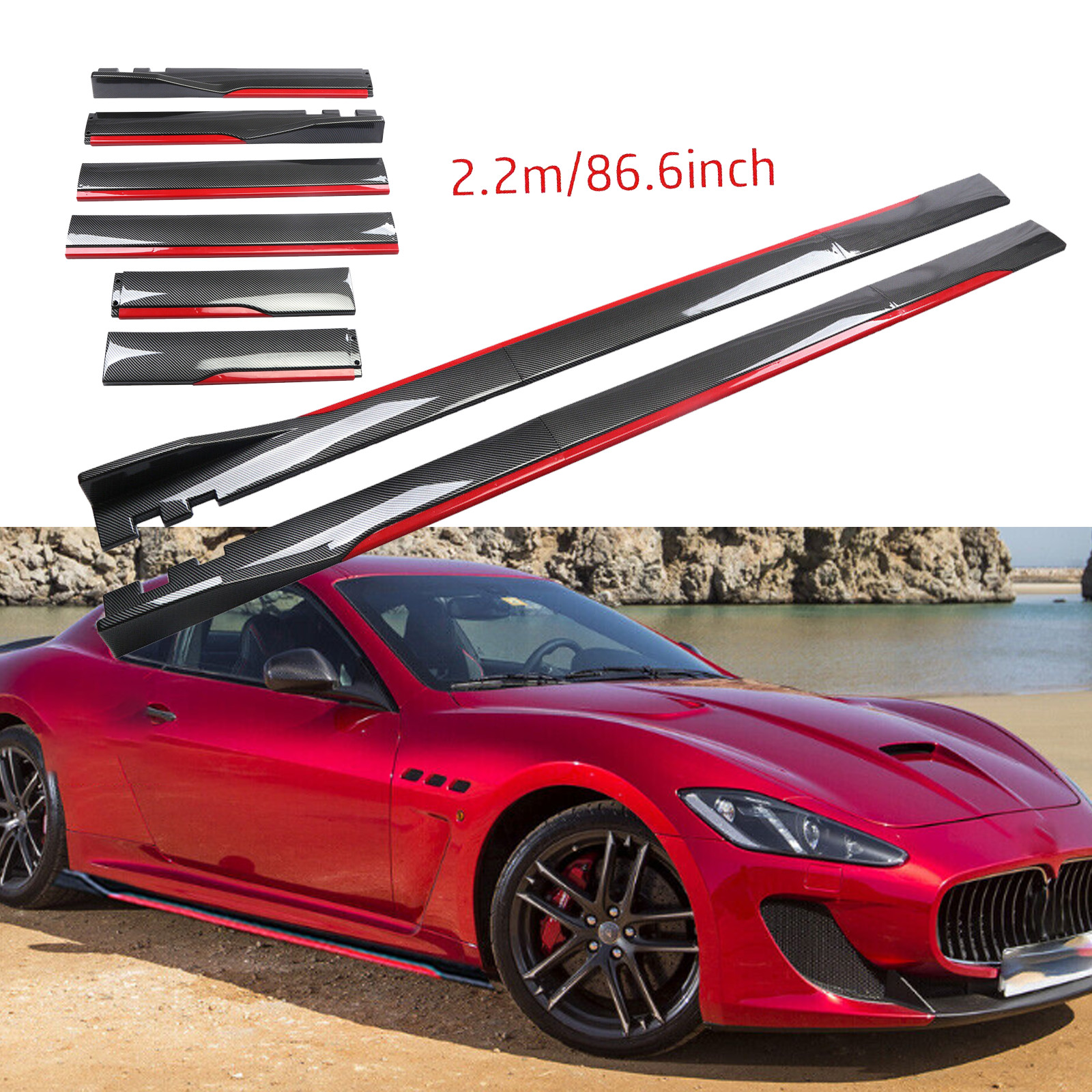 For Maserati GranT Carbon Fiber Look 86.6" Side Skirt Extension Spoiler Splitter