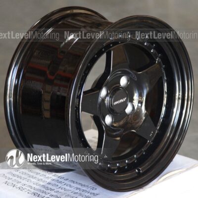 Circuit CP26 15x8 4x100 +25 Full Gloss Black Wheels Fits BMW E30 Stance Flush