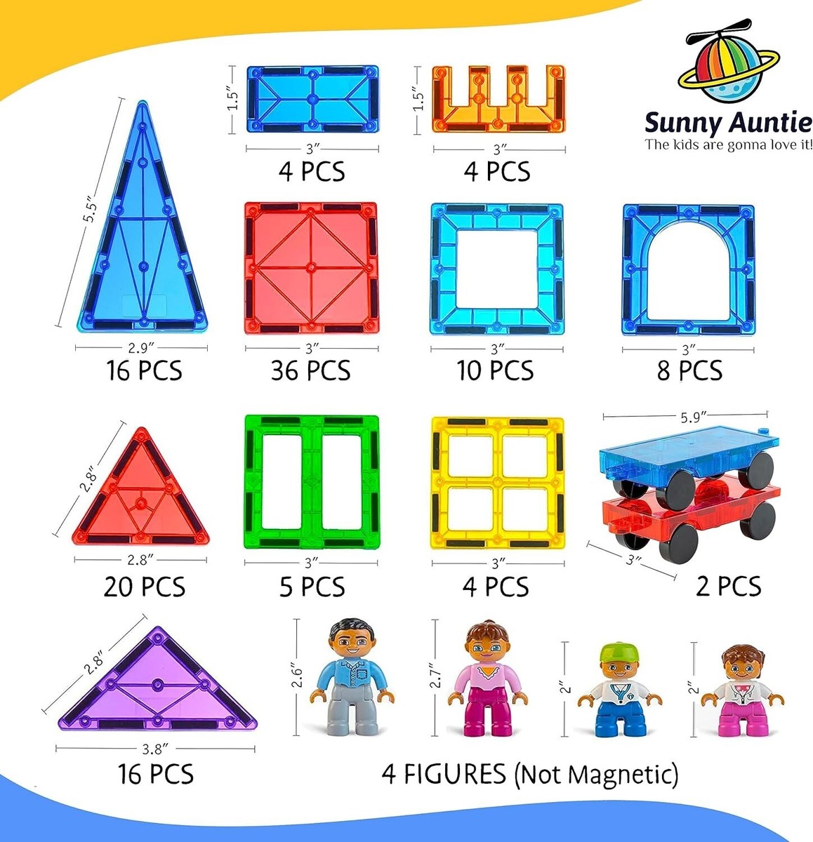 125 Magnetic Tiles Building Set with 4 Figures, Carrying Case, and