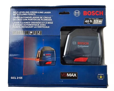 BOSCH GCL 2-55 VisiMax Red Self Leveling Cross-Line Laser Level 40ft/12m NEW