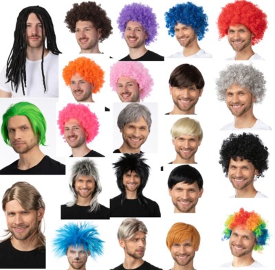 Herren Perücken Haare Cosplay Afro Vokuhila Kostüm Rocker Synthetik Kleid