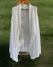 Calypso St. Barth XL Sleeveless Cardigan Asymmetrical Off White Open Knit Back