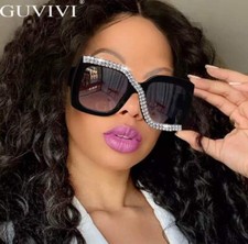 Women  s fashion sunglasses, square rhinestone sunglasses, oversize luxury diamon