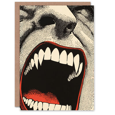 Vampire Teeth Mouth Close Up Pop Art Horror Birthday Greeting Card