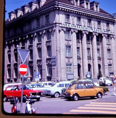 Old Cars Lucerne Switzerland Swiss Bank Building 1975 Photo Slide Org