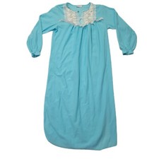 Vintage Kelly Reed Nightgown Women M Teal Polyester Microfiber Soft Long Sleeve