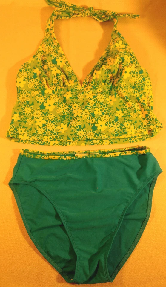 Womens CAROLINA COLOURS 2 Piece Bikini Tankini Bathing Swim Suit Green & Blue M Foto 2 de 4