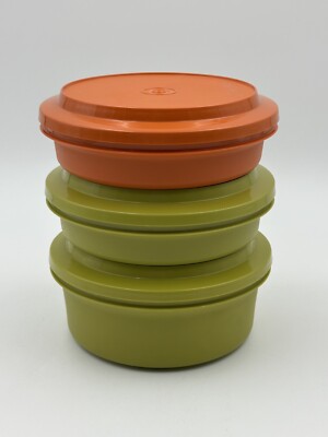 Tupperware Serve N Seal Bowls 1  Orange 2 Green #1252 #1206 Set Of 3 Vintage