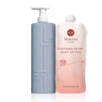 MY KIREI by KAO-SOOTHING PEONY MILKY LOTION, SASHIKO BLUE, REFILL BUNDLE - NIB