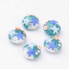 100x Ocean Style Flat Round with Starfish Handmade Lampwork Beads Craft 20x10mm
