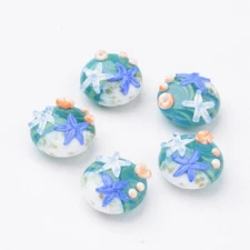 100x Ocean Style  Flat Round with Starfish Handmade Lampwork Beads Craft 20x10mm
