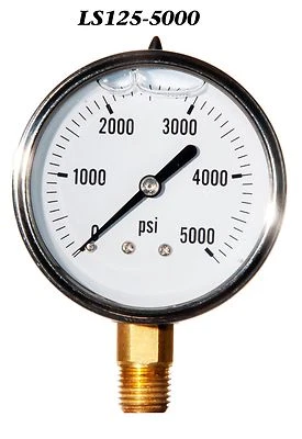 LIBERTY PNEUMATIC Pressure Gauge Liquid Filled 0-5000 PSI ,2.5” Face, 1/4" LM NPT