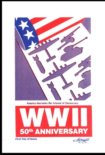 2559e WWII 50 yrs Arsenal of Democracy FDC/Artmaster Cachet, OF, Combo. - Picture 2 of 4
