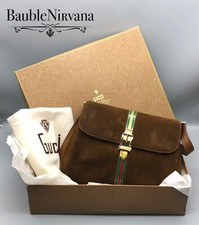 Vintage Gucci Buckle Crossbody Shoulder Bag Leather Suede Brown Enamel  Box