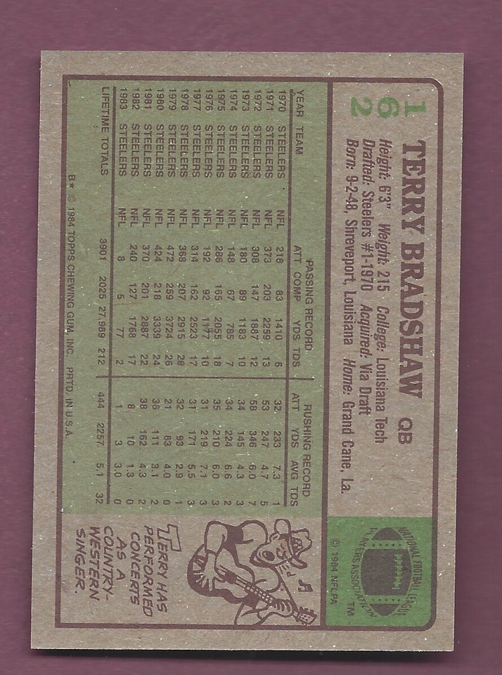 RAZOR SHARP PACK FRESH 1984 TOPPS #162 TERRY BRADSHAW HOF STEELERS .99 ...