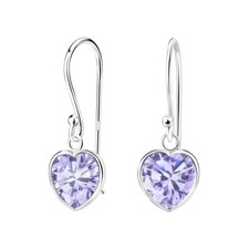 8mm Heart Cubic Zirconia Silver Earrings - Lavender - 925 Sterling Silver