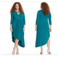 Lane Bryant Teal Draped Dress Plus Size 18/20 Asymmetric Hem New