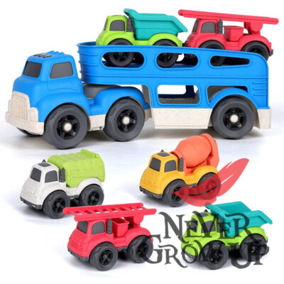 Spielzeug Auto Transporter mit Baufahrzeugen, 4 in 1 LKW Auto Spielzeug Set