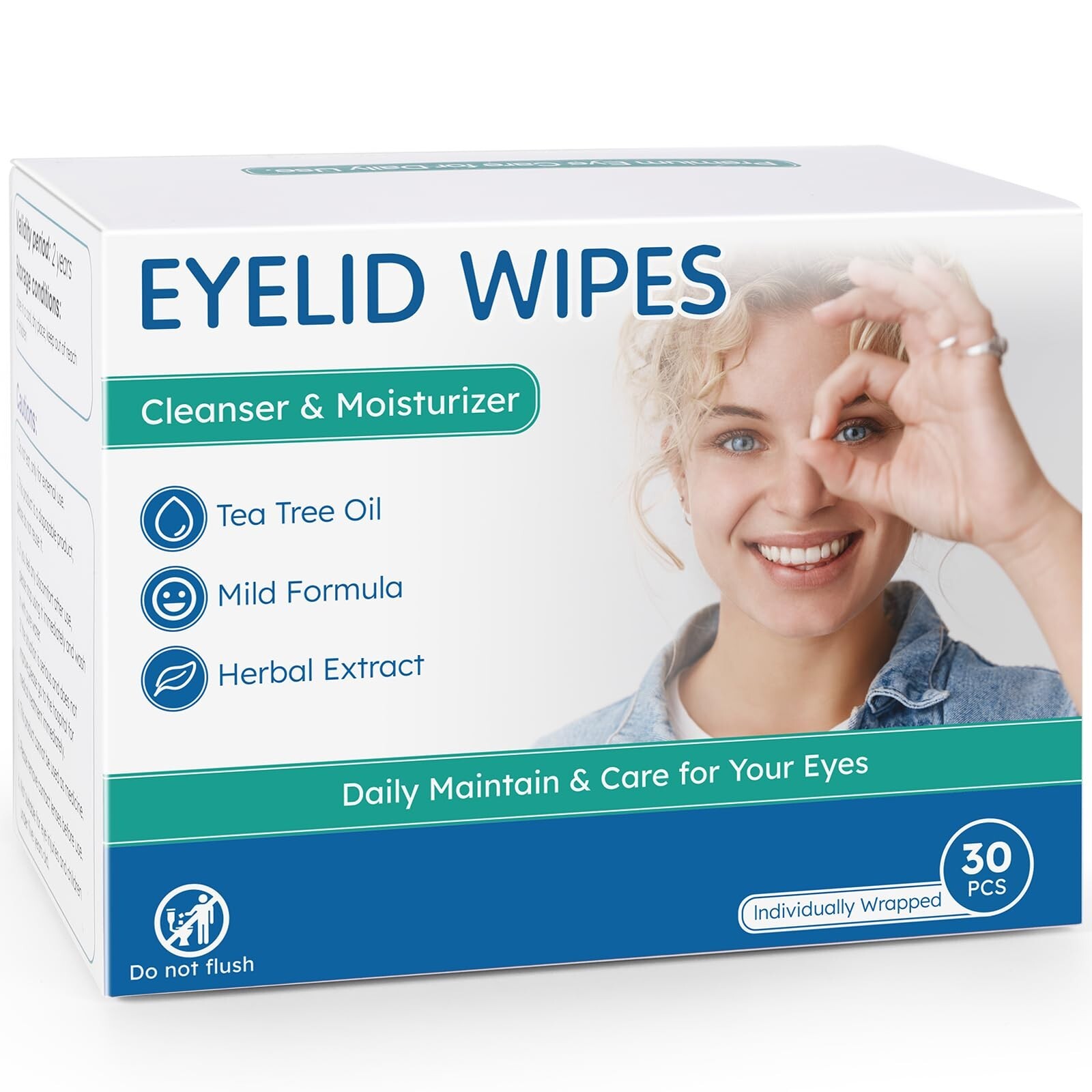 Eyelid Cleansing Wipes for Dry Eye & Blepharitis, Tea Tree Oil Hypoallergenic Ey
