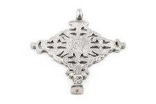 Gondar Ethiopian Silver Cross Pendant 100x80mm African White Metal Large Hole