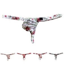 Beige Men's Sexy Jockstrap Underwear Ice Silk Fabric Printing Pattern