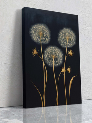 Modern Art Dandelions Flower Poster Black and Gold Contemporary Decor Canvas