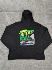 John Deere Hoodie Mens XL Black Tractor Graphic Farm Equipment Pullover Fleece