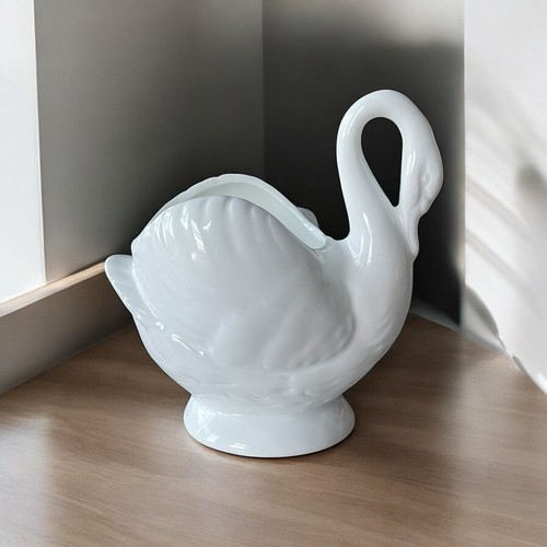 Swan Figurine White Ceramic Vase Double Sided Year Round Holiday Vtg Decor 4"