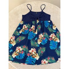 Shein Women's XL Fit & Flare Navy Blue Dress Tropical Print