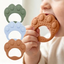 3 Pack Teether Baby Infant Toys, Silicone Teether Ring Toys for Babies Text...