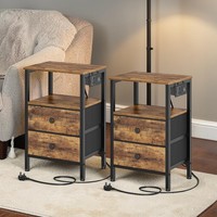 Rustic Bedside Tables Charging Station Nightstands End Tables Set of 2 Brown