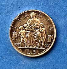 Regno d'Italia Vittorio Emanuele III -  5 Lire 1937 Famiglia / Prosperità. ag.