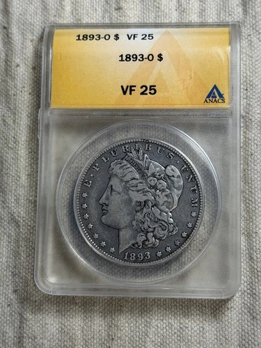 1893-O Morgan Dollar ANACS VF25 Silver Dollar Attractive Key Date Coin