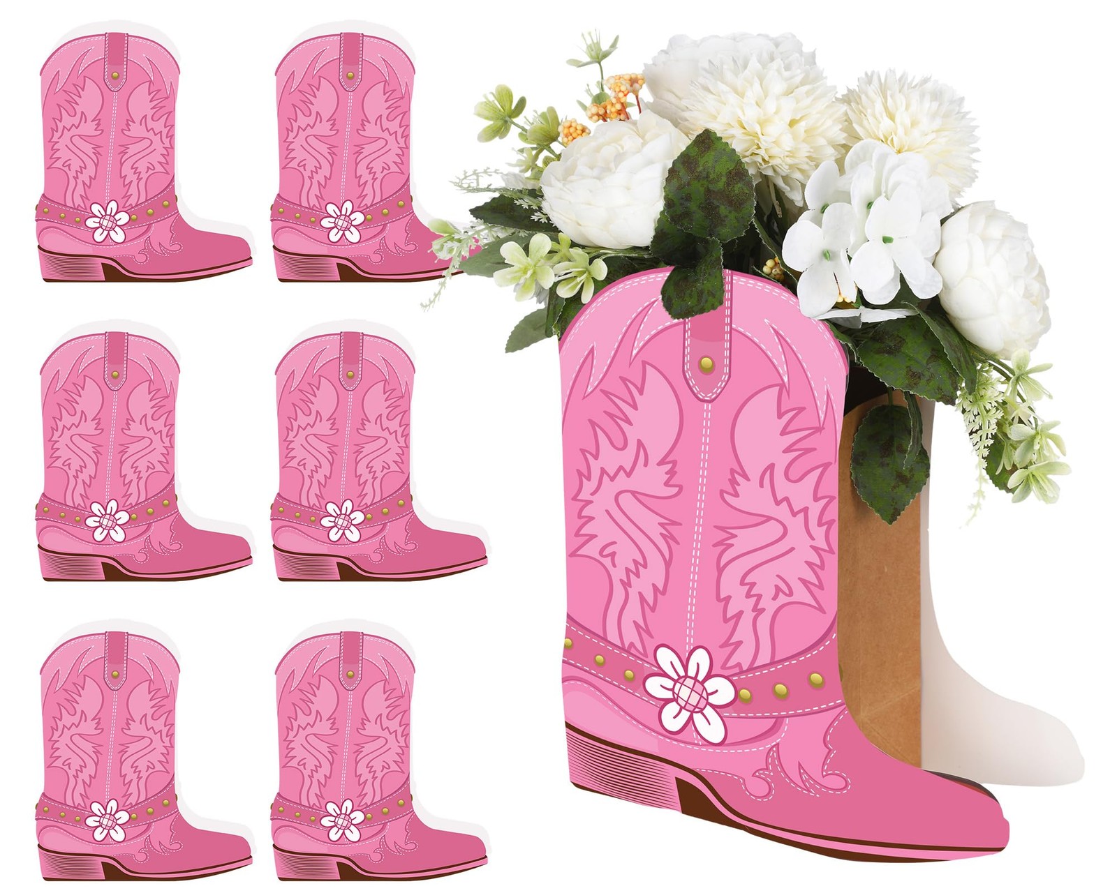8 Set Pink Western Cowgirl Boots Flower Boxes Centerpiece Boot Shape Boxes De...