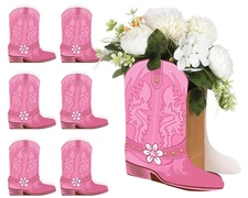 8 Set Pink Western Cowgirl Boots Flower Boxes Centerpiece Boot Shape Boxes De...