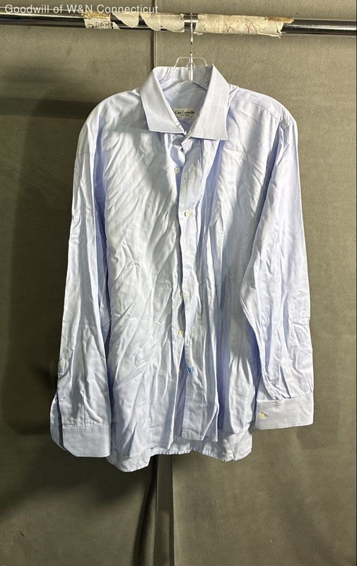 Guy Laroche Men's Blue Herringbone Long Sleeve Button Down Shirt Italy Sz 18