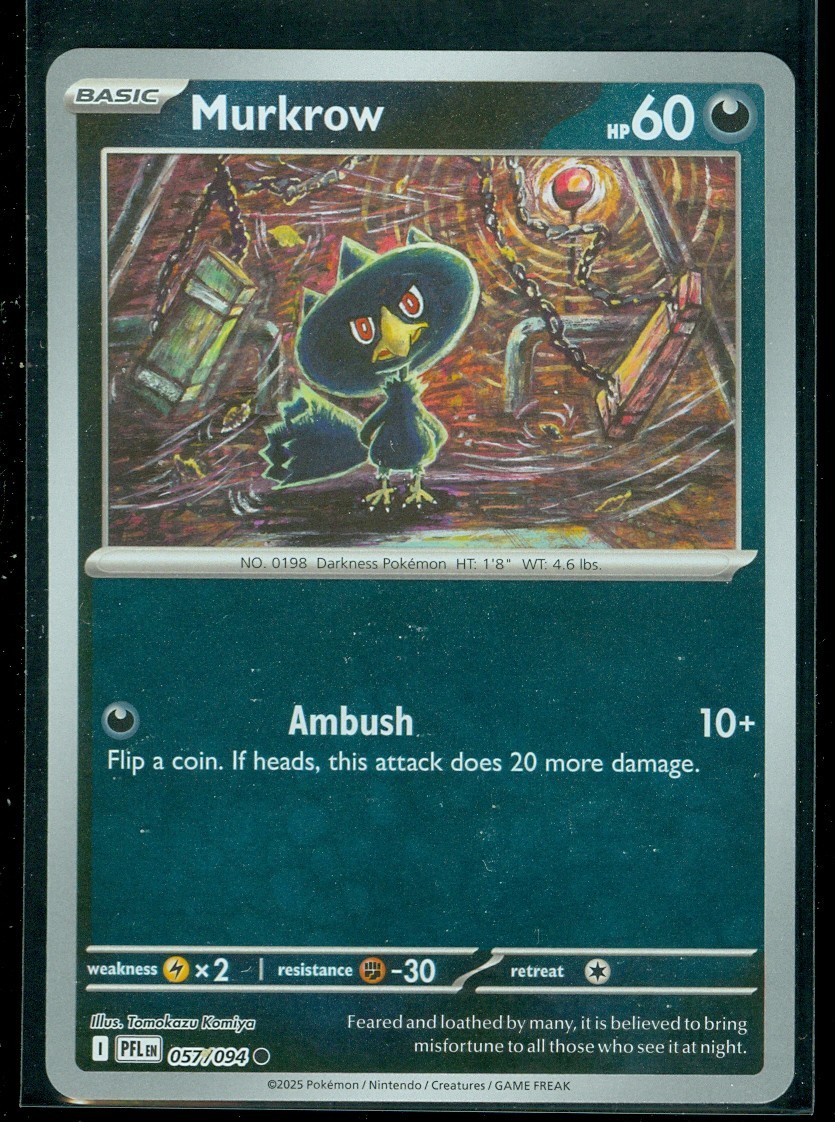 Pokemon MURKROW 057/094 - Phantasmal Flames - Rev Holo - MINT