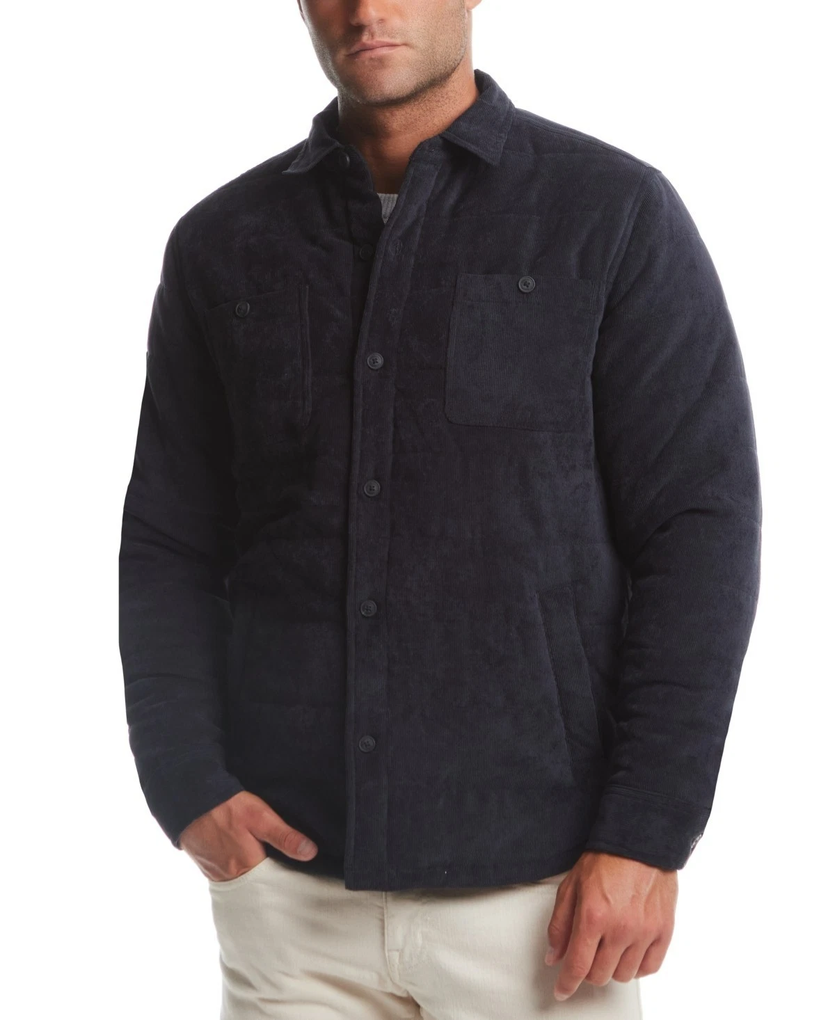 Weatherproof Vintage Men's Corduroy Button-Front Quilted Jacket Black Medium