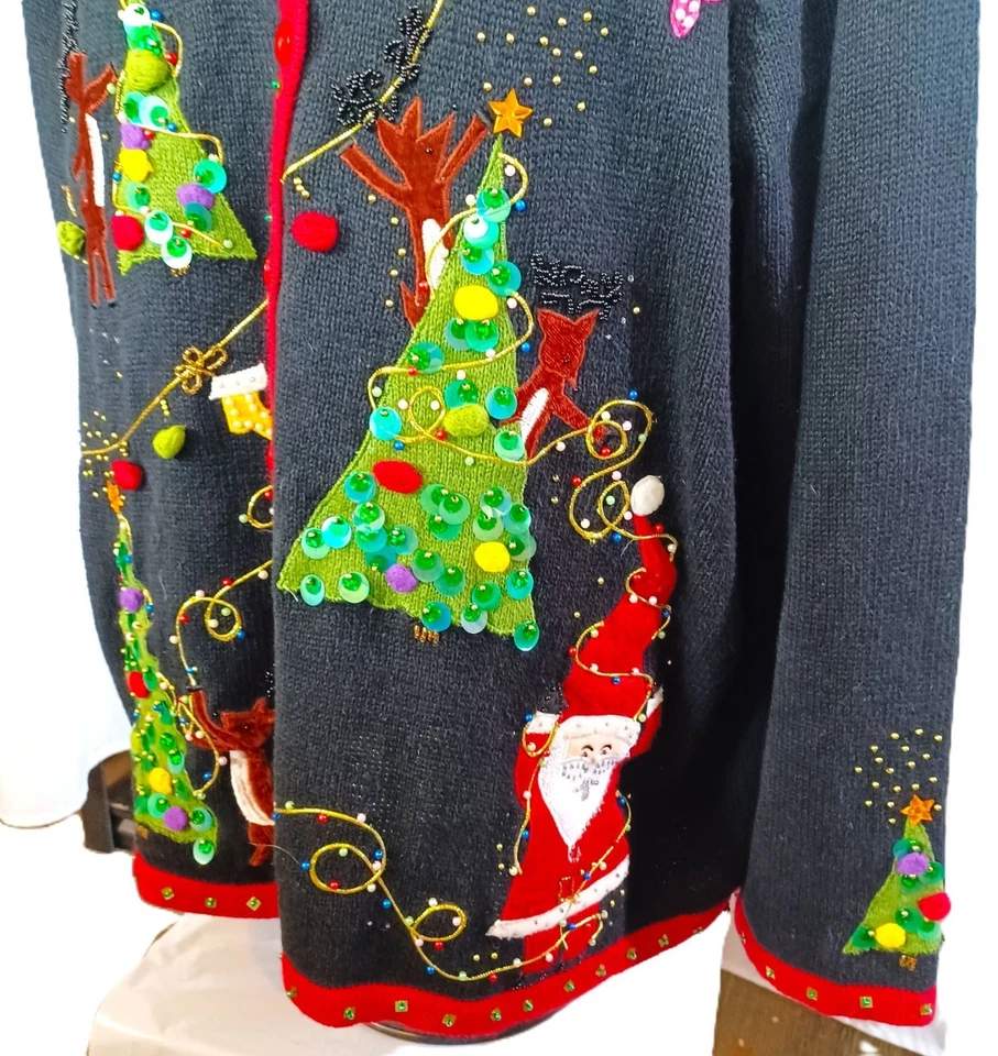 Женский уродливый рождественский свитер Kim Rogers 3X с блестками и праздничным дизайном - Изображение 2 из 4