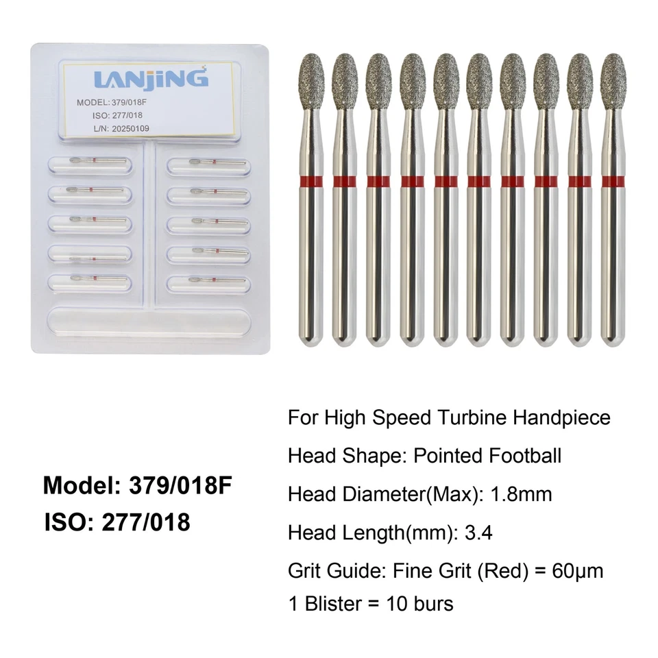 Dental Diamond Burs Football Bur FG Fine Coarse High Speed Friction Grip 368 379 - Image 4 of 4