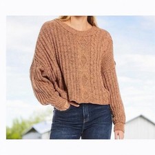 Free People Slouch Sweater Size L Pullover Cable Knit On Your Side Fisherman