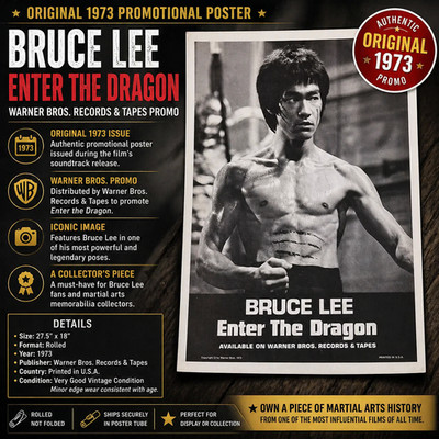 Original 1973 Enter the Dragon Poster   Bruce Lee   Warner Bros Promo 27.5  x