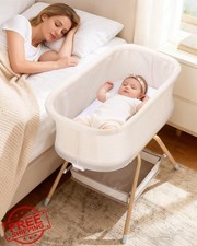 3-in-1 Baby Bassinet Rocking Bedside Sleeper Beige Mesh