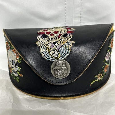 Sunglasses Case Ed Hardy Vintage Embroidered Skull RARE EHS-039