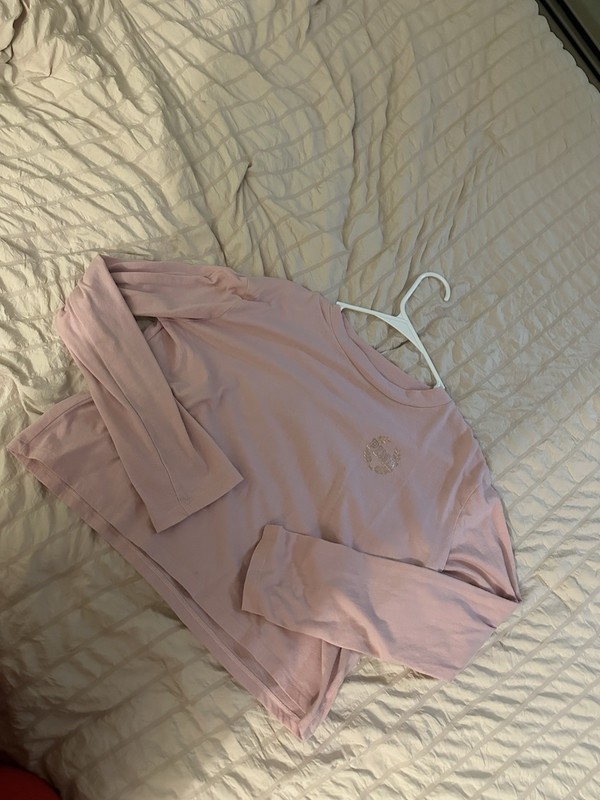 PINK Cropped Long Sleeve Light Pink Shirt Size S