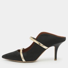 Malone Souliers Maureen Size 37.5 BlackGold Satin Mules